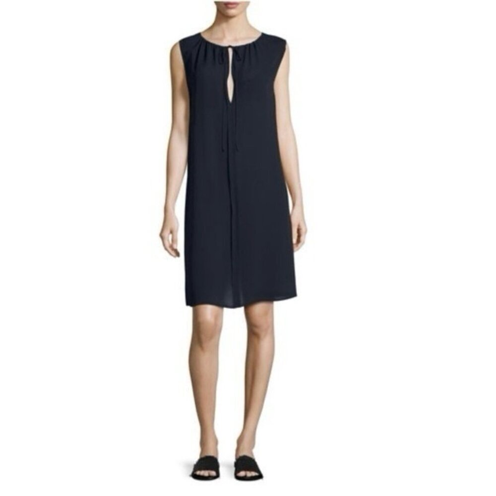 THEORY 100% SILK‎ Vernavan Classic Slip Bow Keyhole Shift Mini Dress Size 6